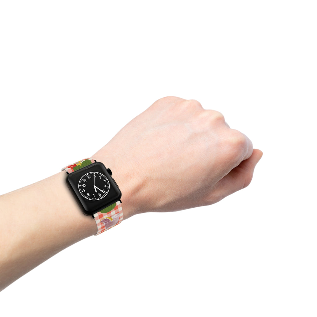 Apple Watch Band — Summer Picnic Gingham with Lemonade & Sunny Icons