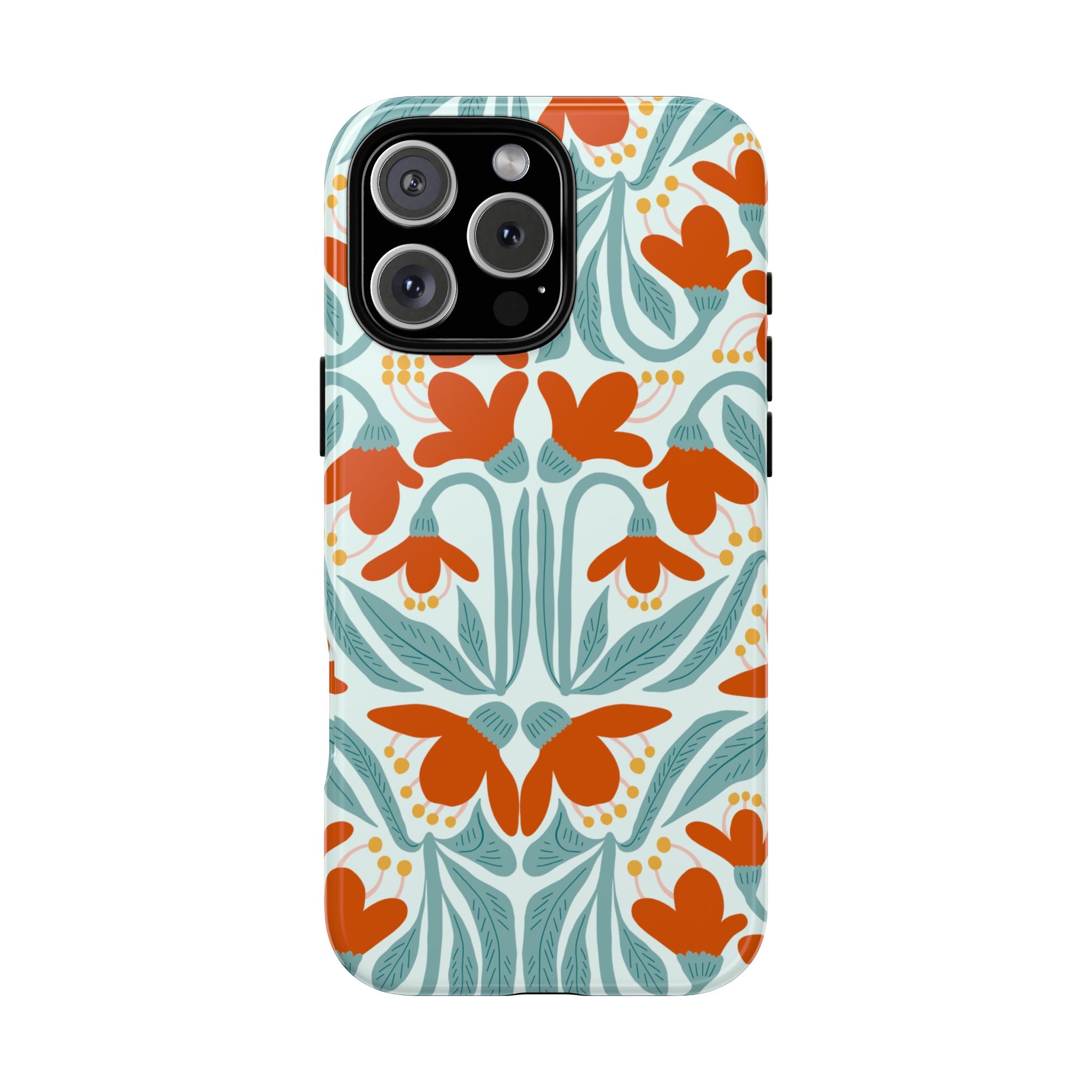 Floral Retro Phone Case – Orange Teal Vintage Blossom Tough Case