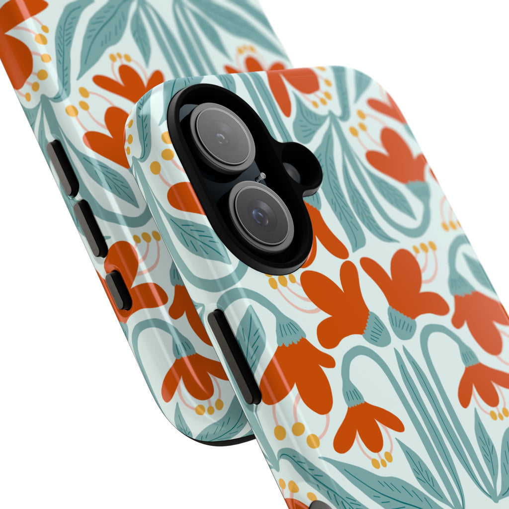 Floral Retro Phone Case – Orange Teal Vintage Blossom Tough Case