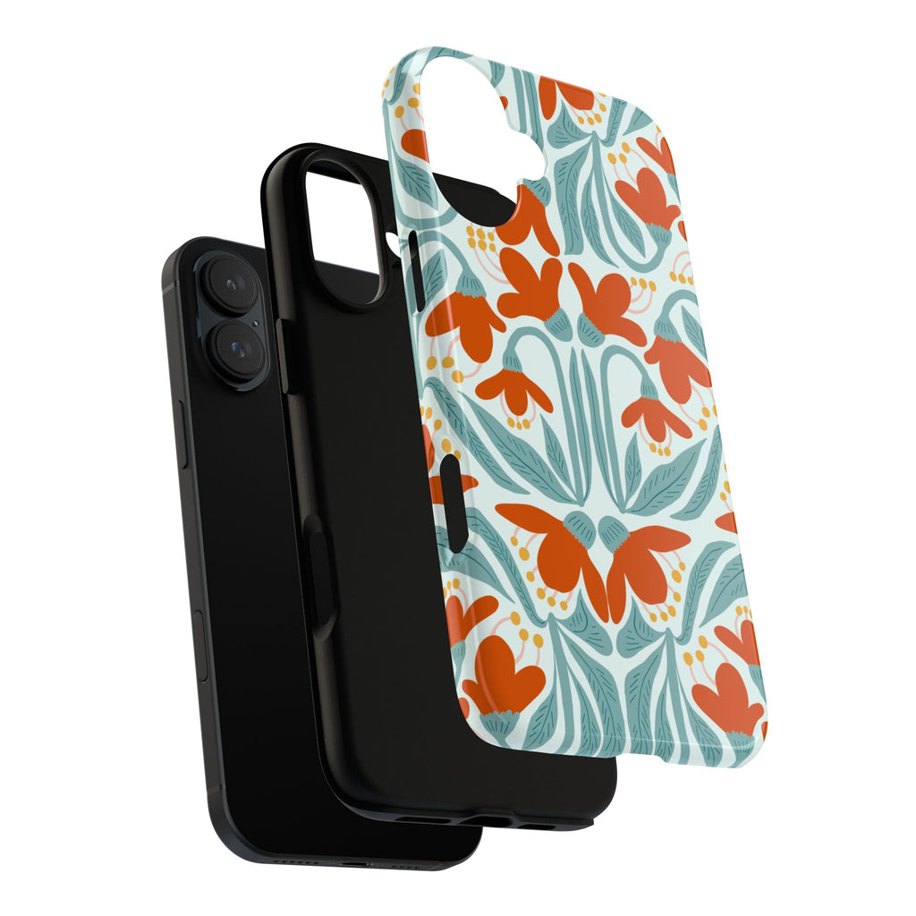Floral Retro Phone Case – Orange Teal Vintage Blossom Tough Case