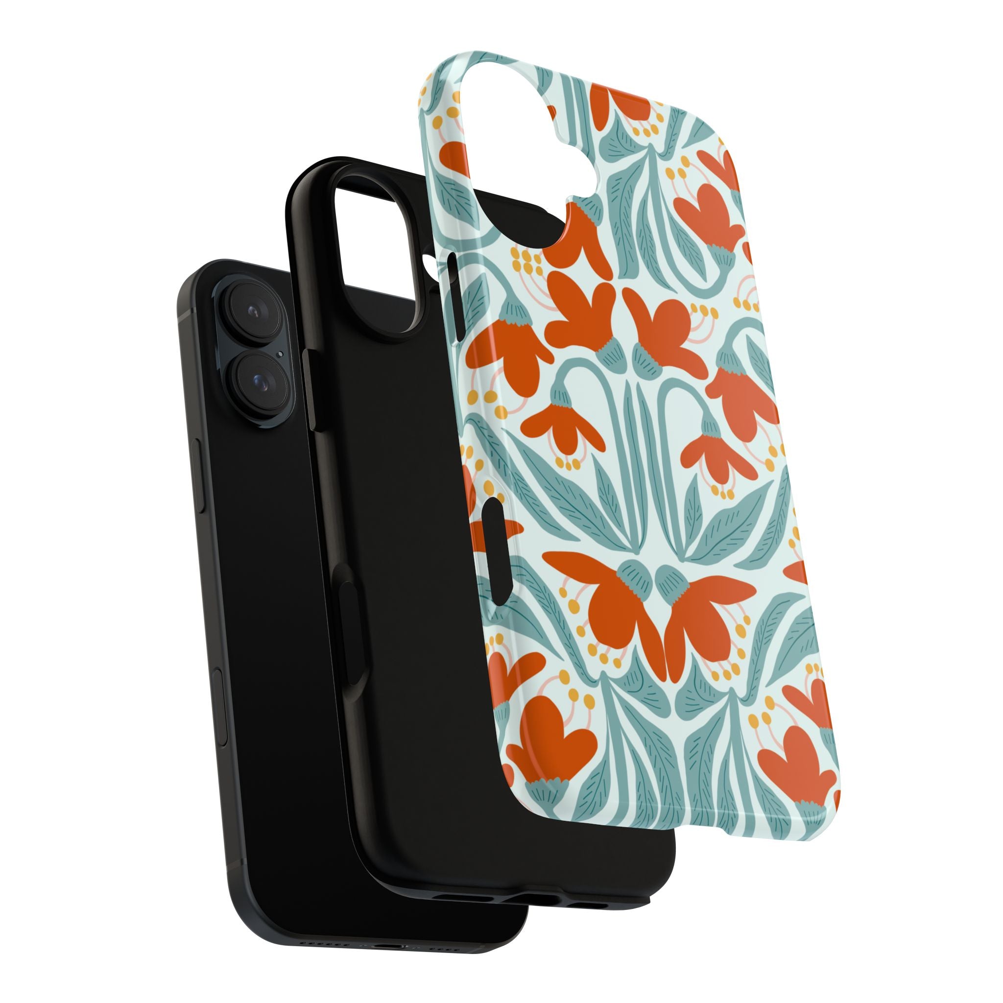 Floral Retro Phone Case – Orange Teal Vintage Blossom Tough Case