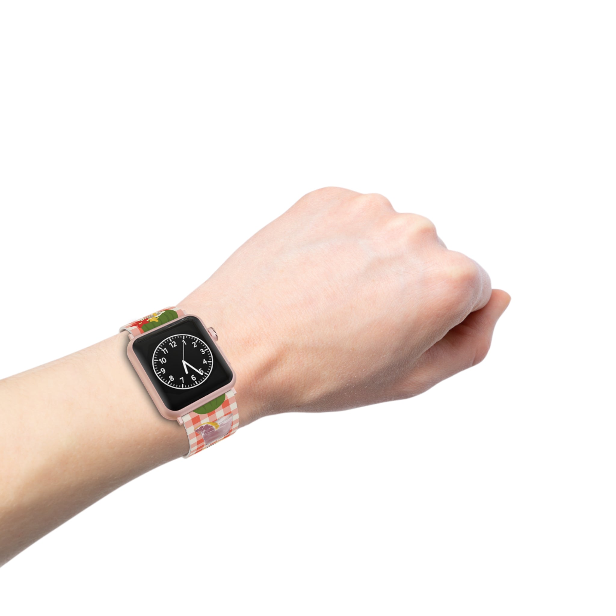 Apple Watch Band — Summer Picnic Gingham with Lemonade & Sunny Icons
