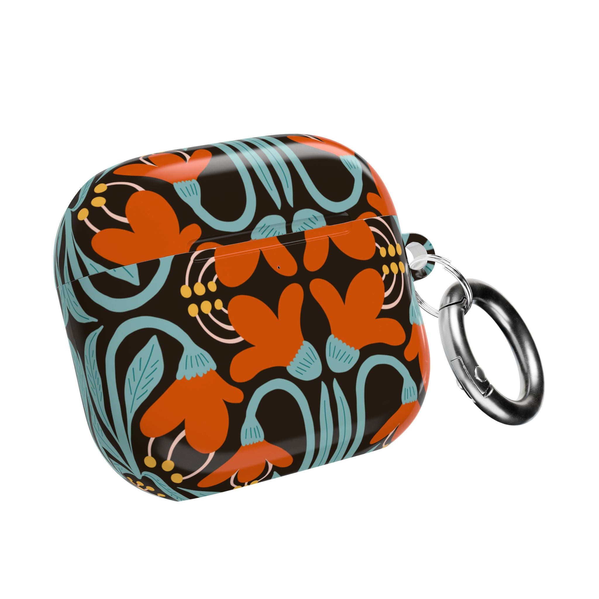 Floral Retro Pattern AirPod Case — Orange & Teal Decorative Earbud Cover