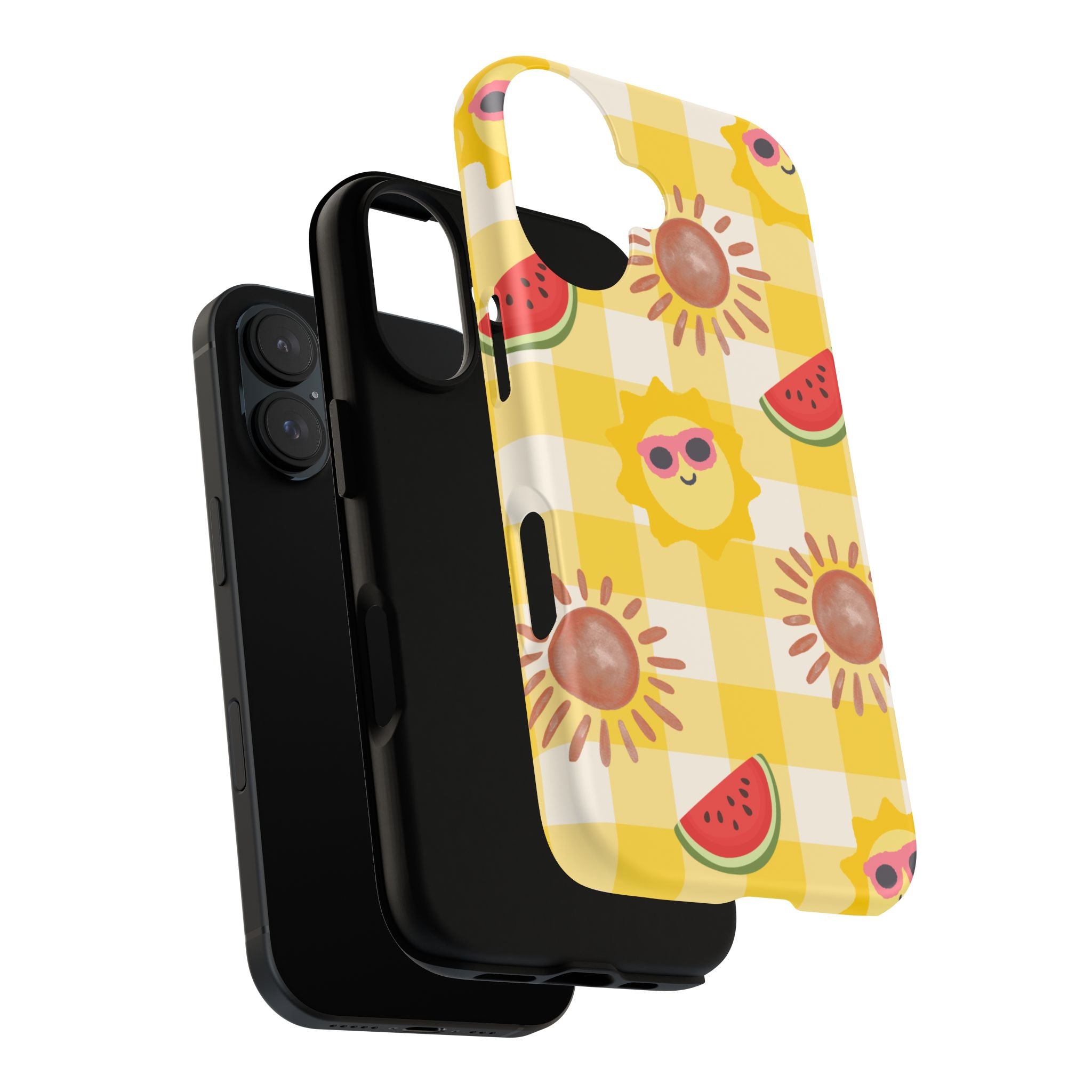 Summer Sun & Watermelon Phone Case — Cute Yellow Check Protective Tough Case