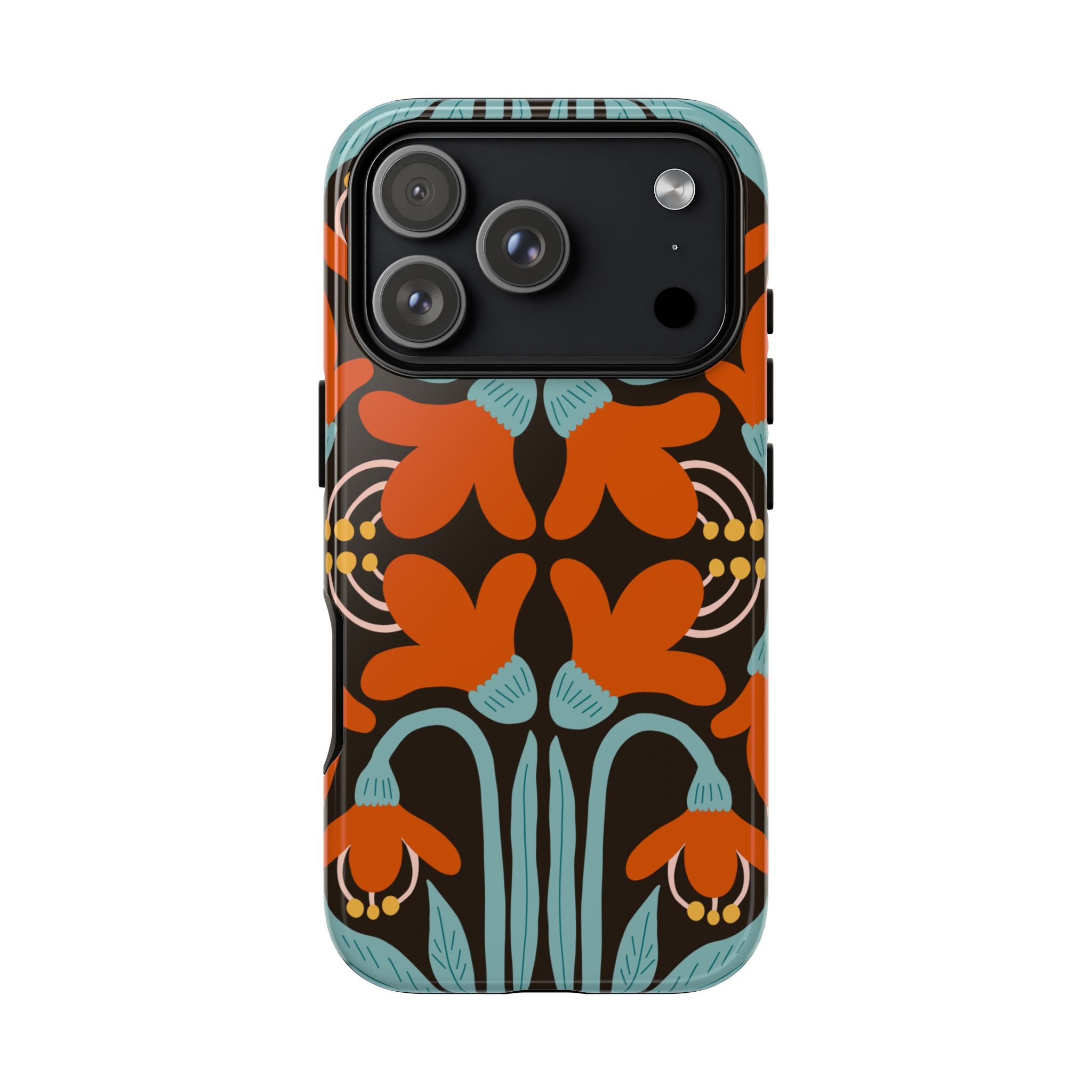 Floral Retro Tough Phone Case - Orange & Teal Pattern