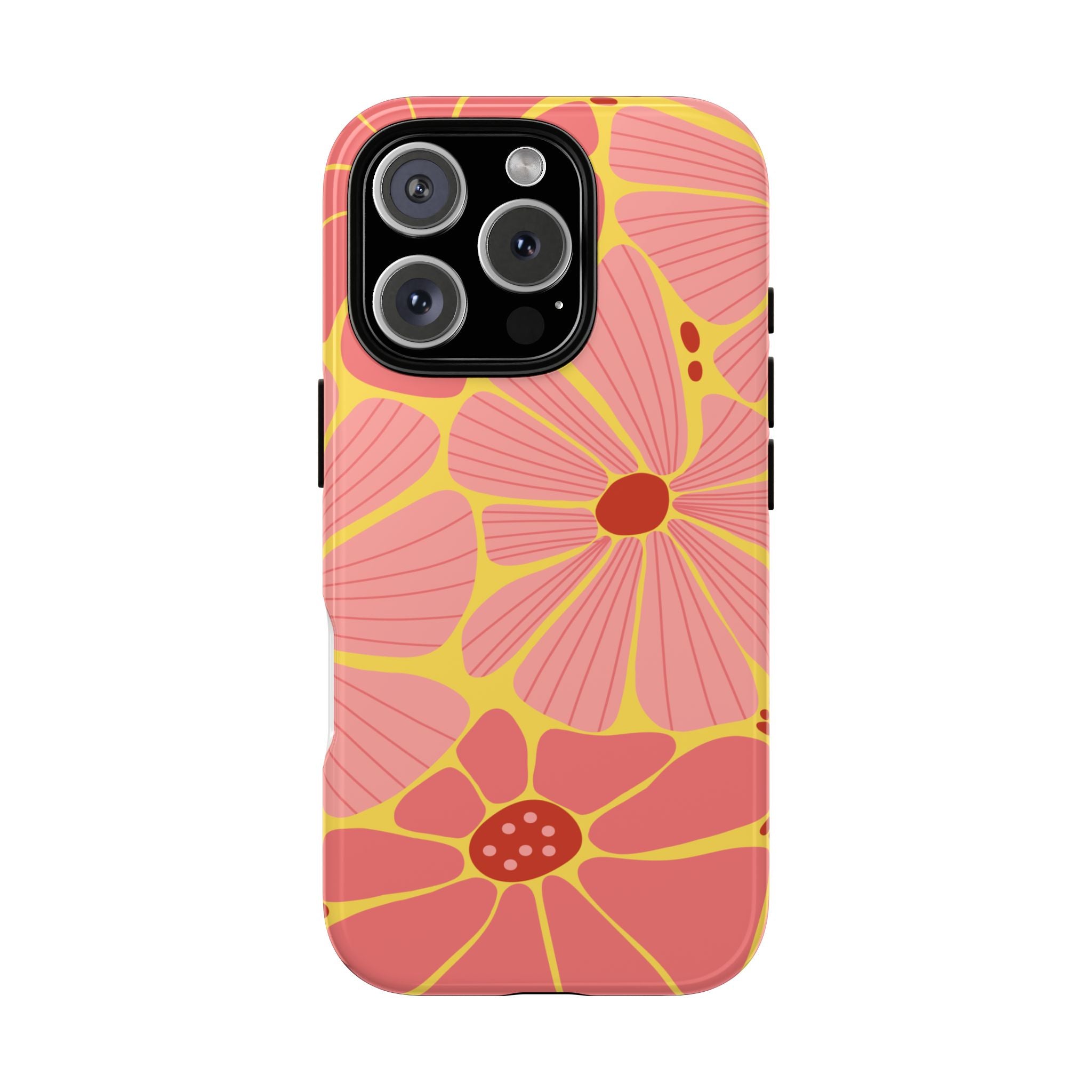 Floral Retro Phone Case – Pink & Coral Daisy Protective Cover