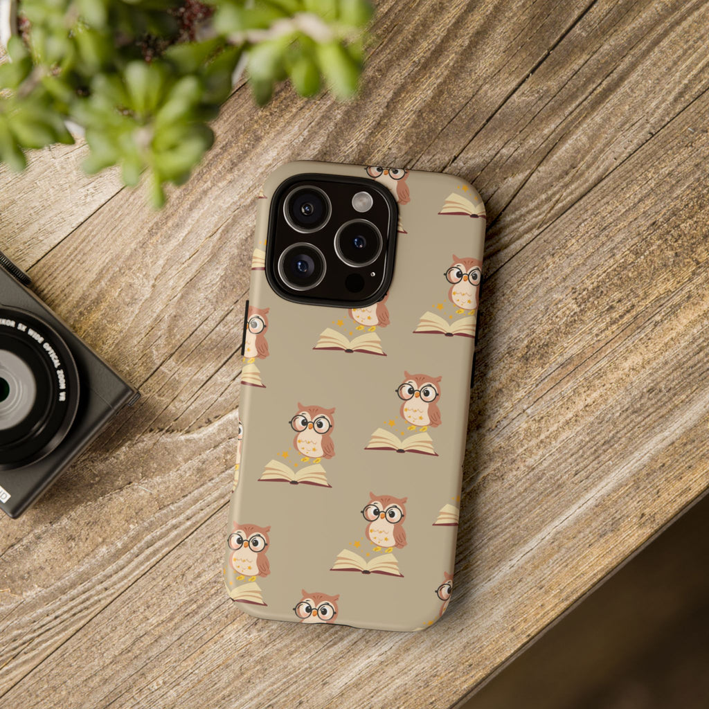 Owl & Book Pattern Tough Phone Case — Cute Study-Themed Protective Cover