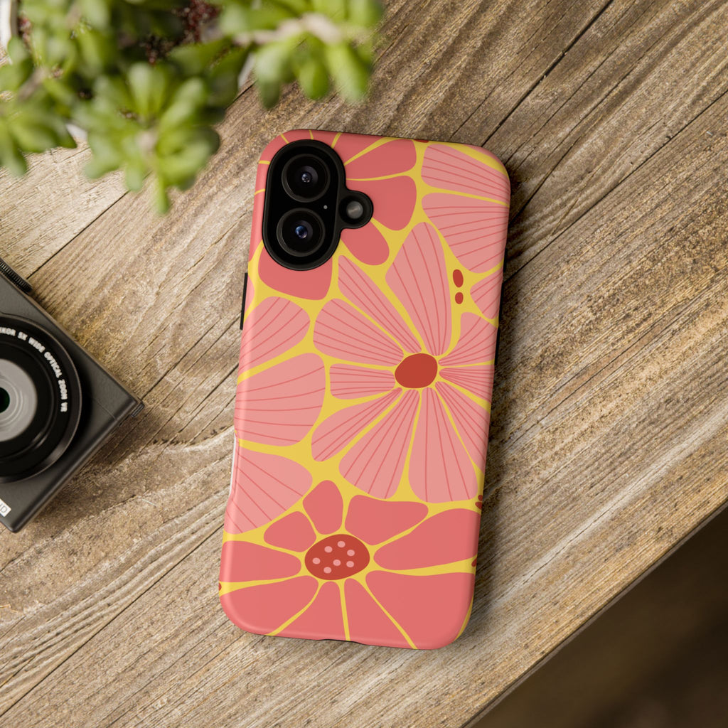 Floral Retro Phone Case – Pink & Coral Daisy Protective Cover