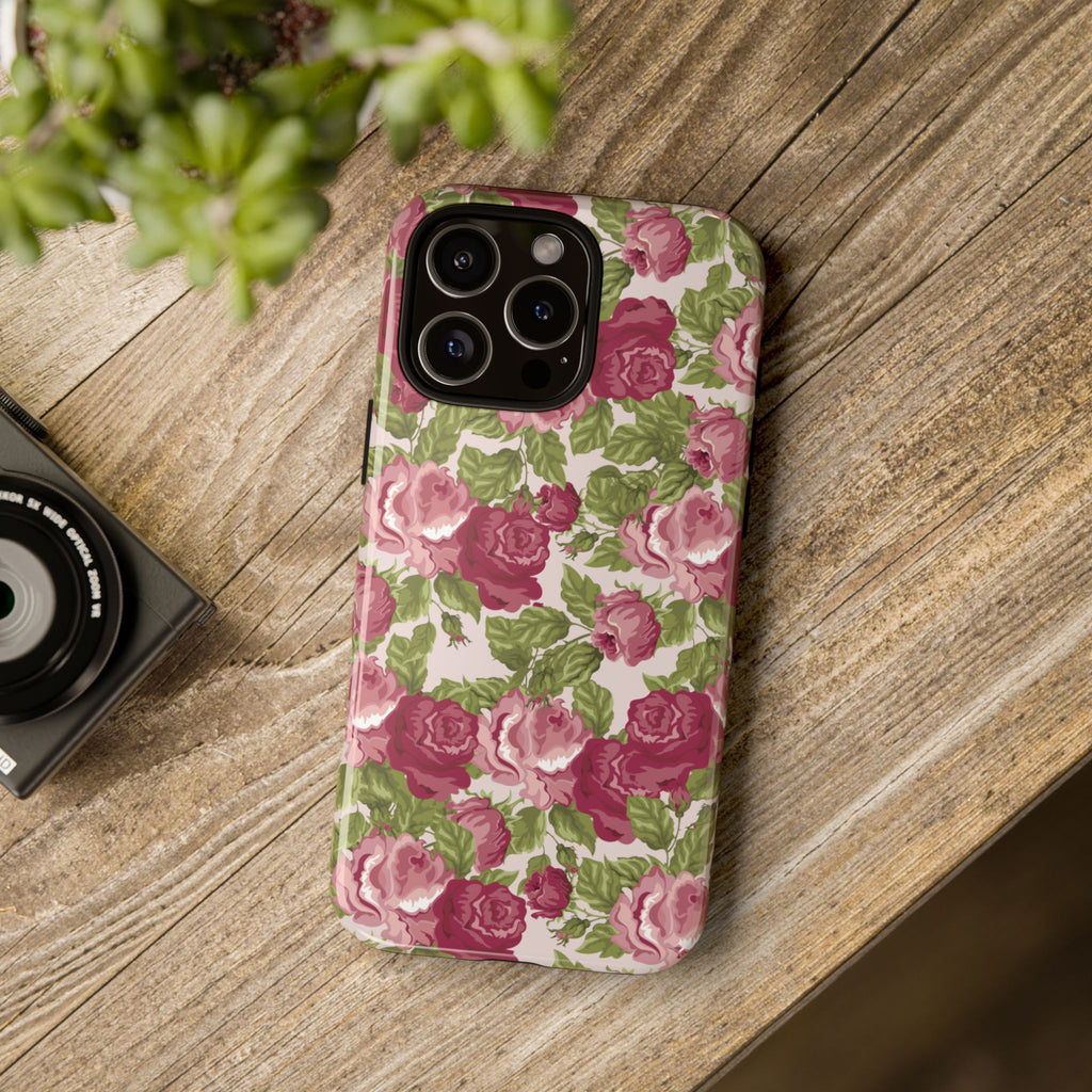 Floral Vintage Rose Tough Phone Case — Pink Garden Protective Cover