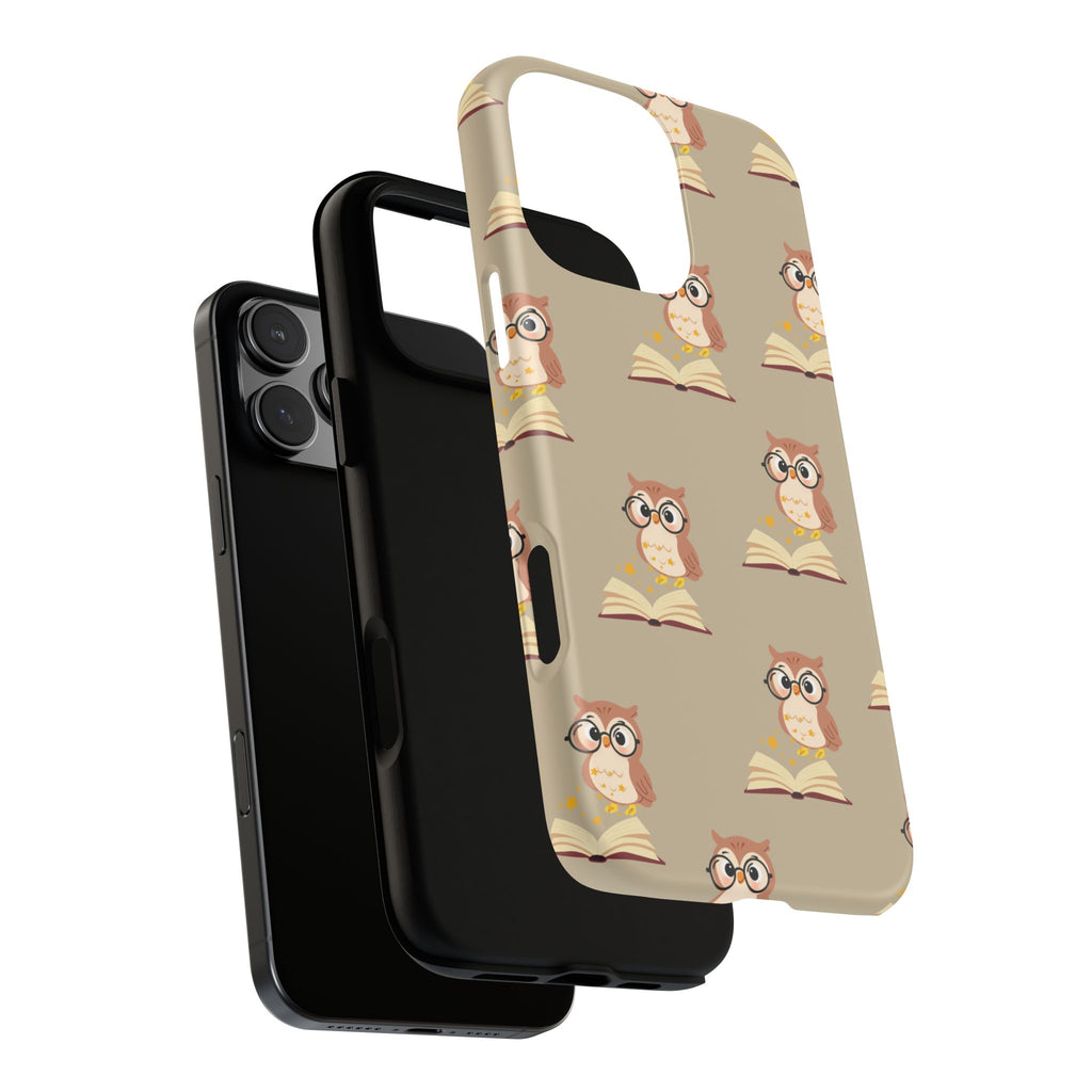 Owl & Book Pattern Tough Phone Case — Cute Study-Themed Protective Cover