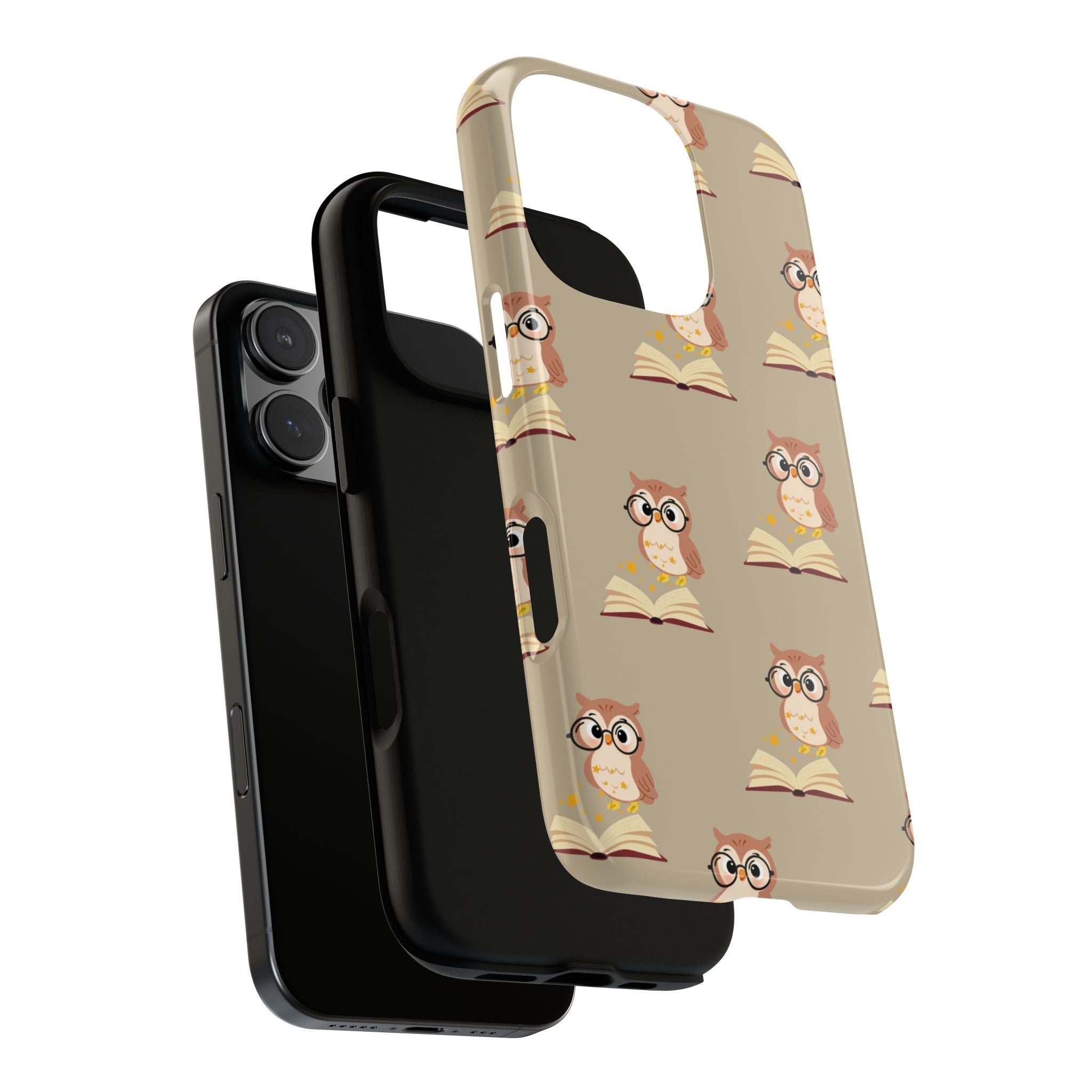 Owl & Book Pattern Tough Phone Case — Cute Study-Themed Protective Cover