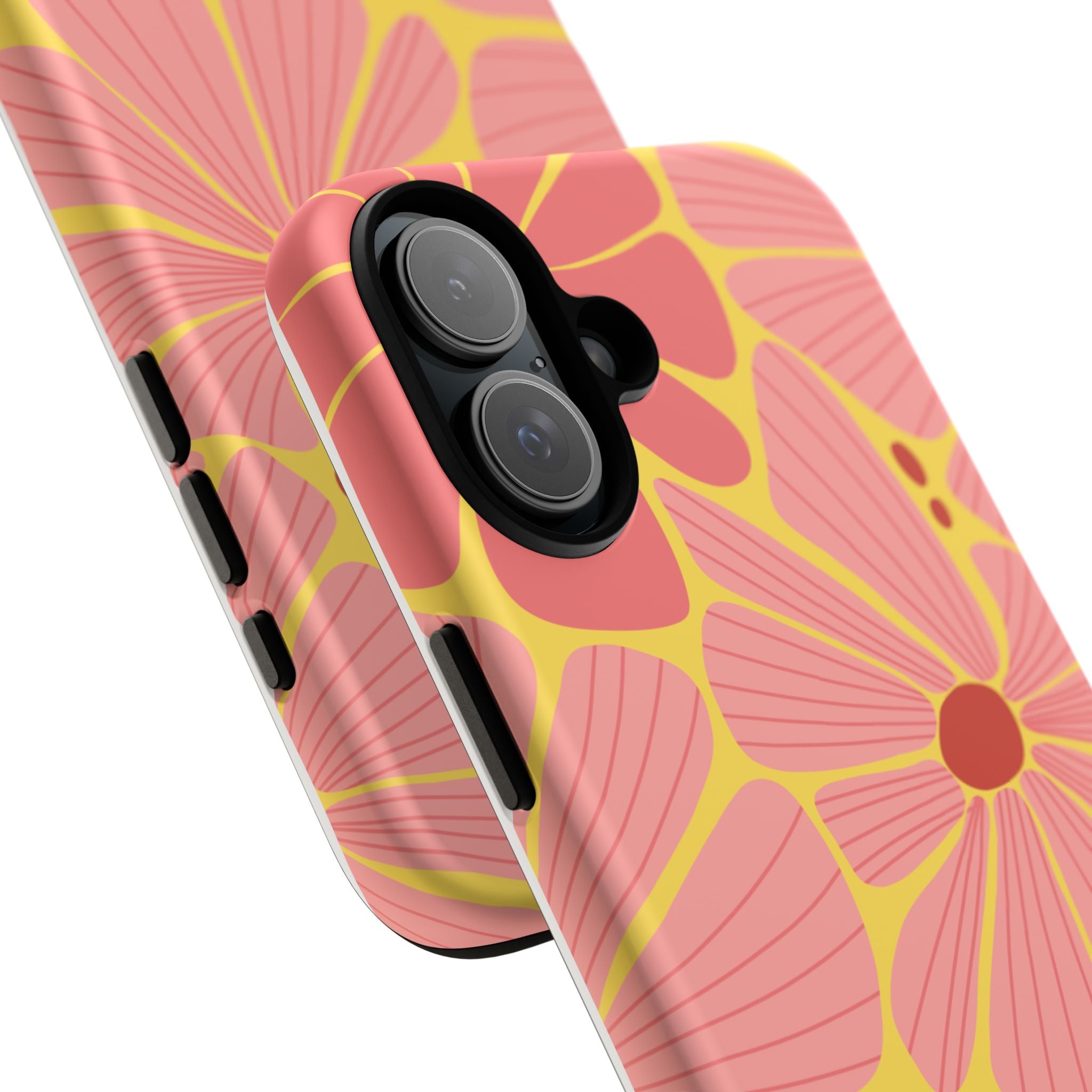 Floral Retro Phone Case – Pink & Coral Daisy Protective Cover