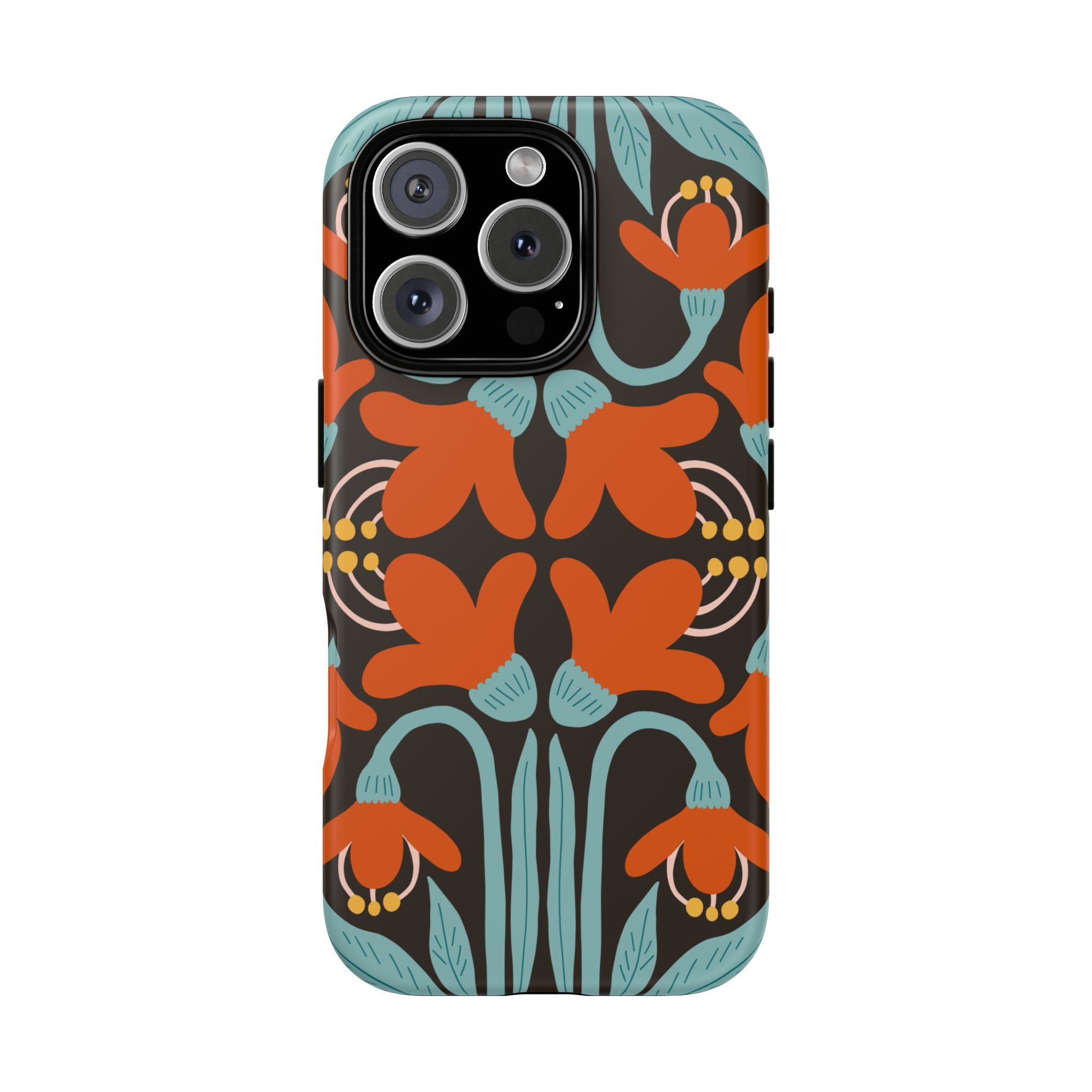 Floral Retro Tough Phone Case - Orange & Teal Pattern