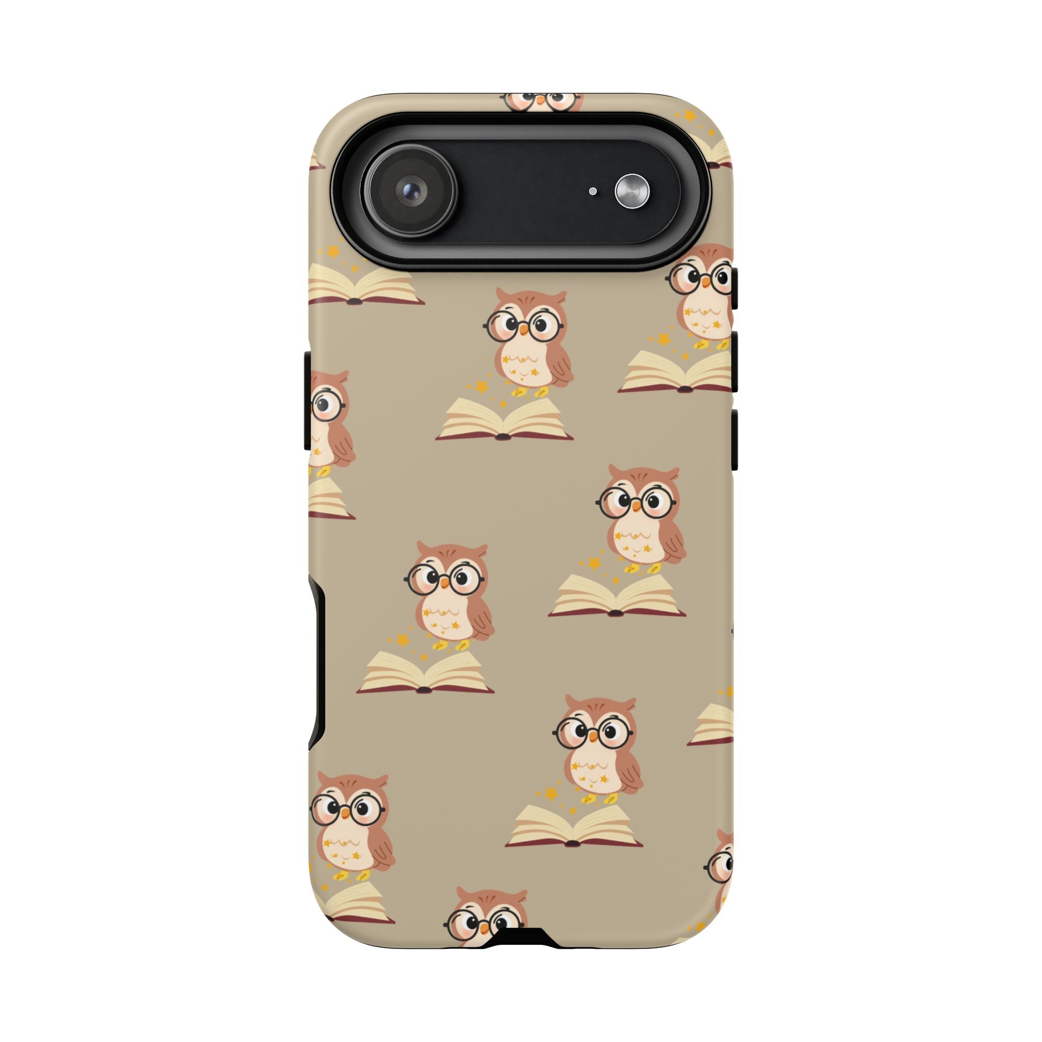 Owl & Book Pattern Tough Phone Case — Cute Study-Themed Protective Cover