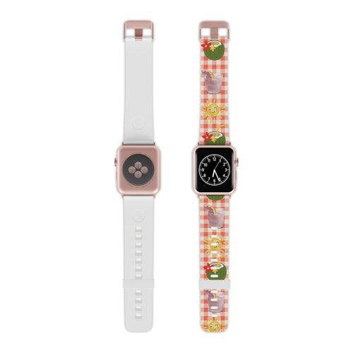 Apple Watch Band — Summer Picnic Gingham with Lemonade & Sunny Icons