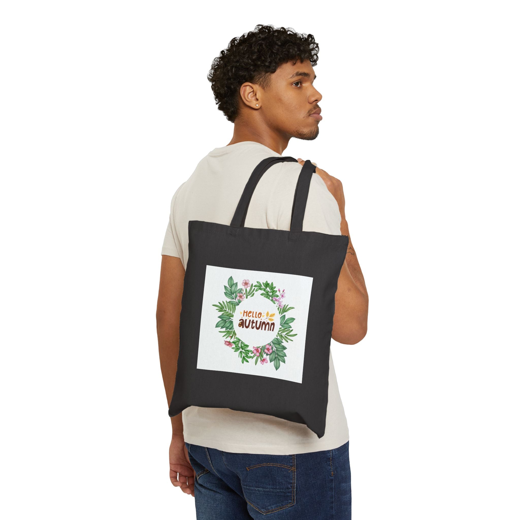 Hello Autumn Canvas Tote Bag – Floral Fall Wreath Reusable Shopper