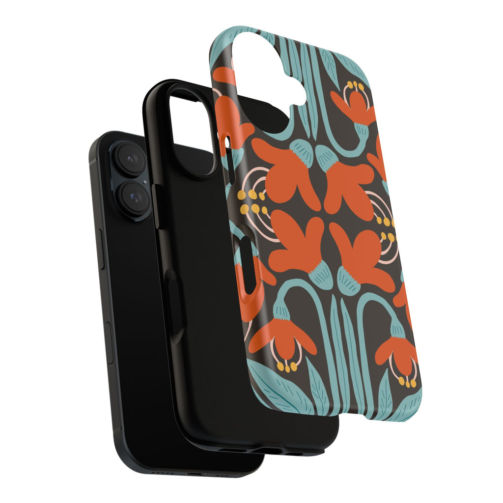 Floral Retro Tough Phone Case - Orange & Teal Pattern