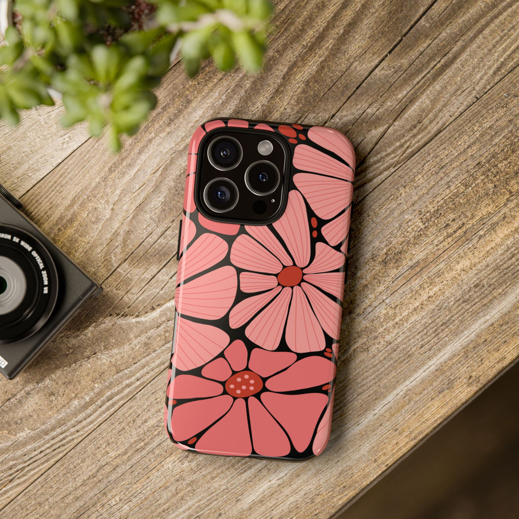 Floral Art Deco Tough Phone Case — Orange & Teal Botanical Pattern