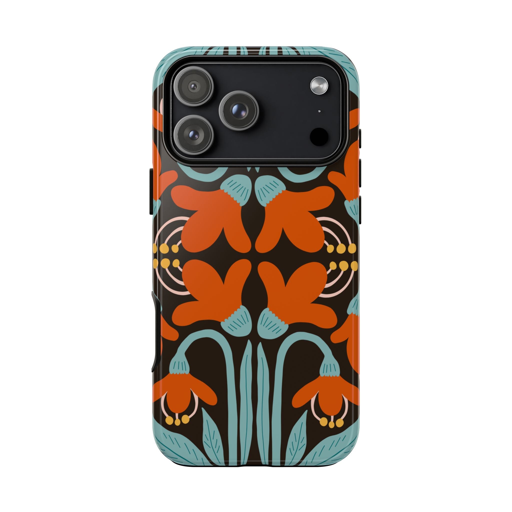 Floral Retro Tough Phone Case - Orange & Teal Pattern