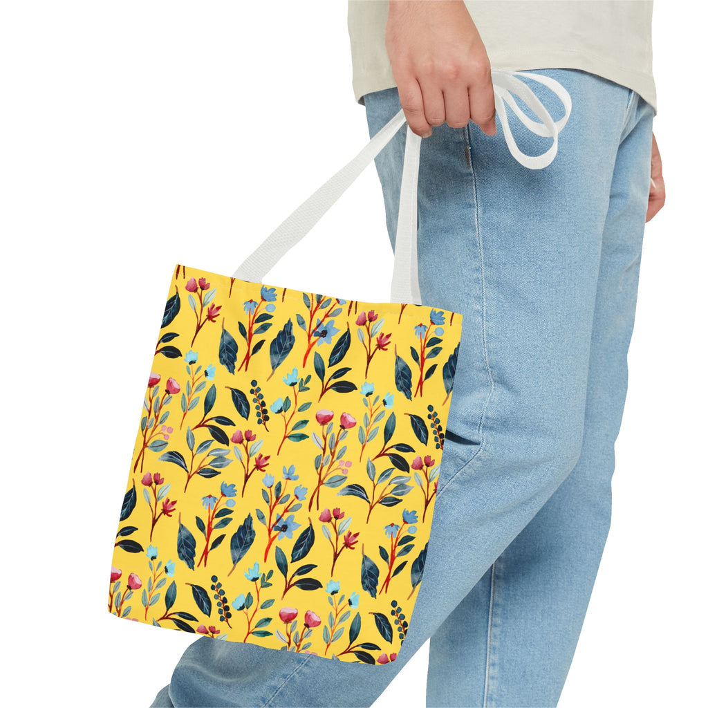 Floral Yellow Tote Bag – Bright Botanical All-Over Print
