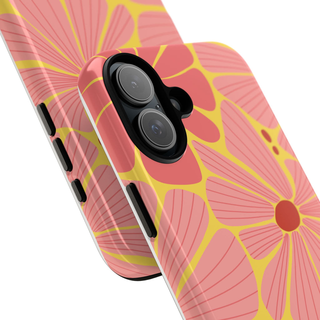Floral Retro Phone Case – Pink & Coral Daisy Protective Cover
