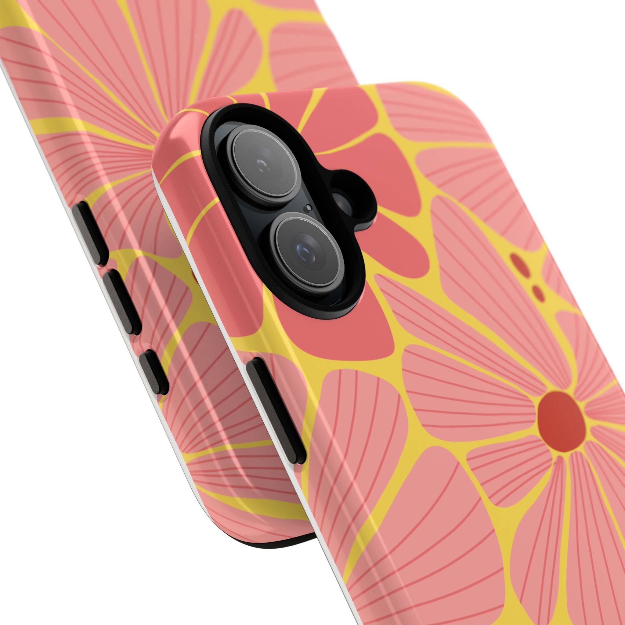 Floral Retro Phone Case – Pink & Coral Daisy Protective Cover